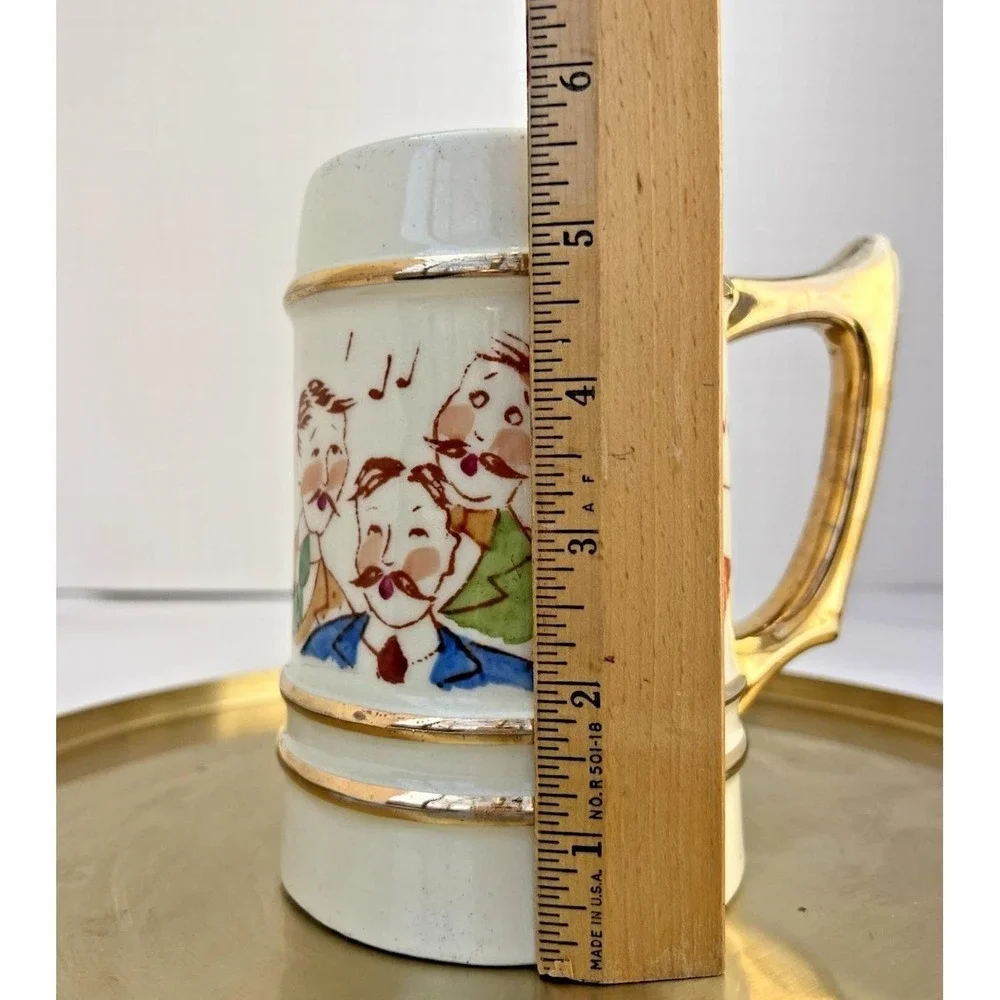 Beer Stein Barbershop Quartet Musical Theme Ceramic Gold Trim Vintage 5 5‎ inch